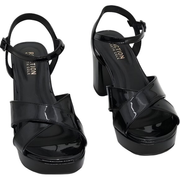 Kenneth Cole Reaction Reeva Black Patent Platform Heeled Sandals US 6.5M EU 37 - Picture 1 of 6
